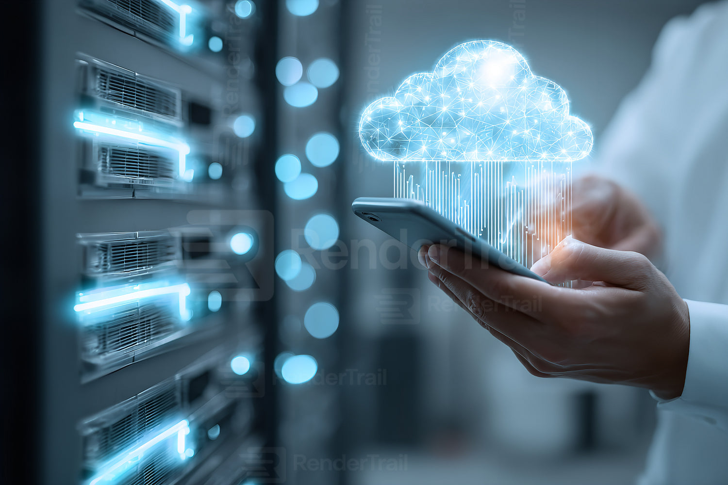 Cloud computing visualization with a smartphone in a modern data center environment