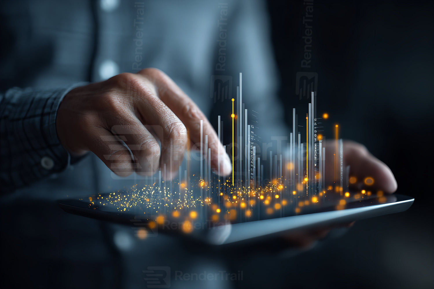 Exploring data analysis with visual graphs and digital tools in a modern workspace