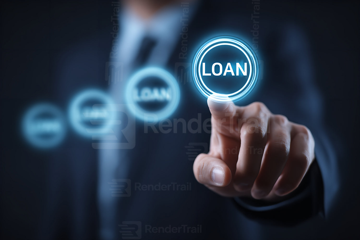 Selecting a loan option through a digital interface during a financial consultation in a professional setting