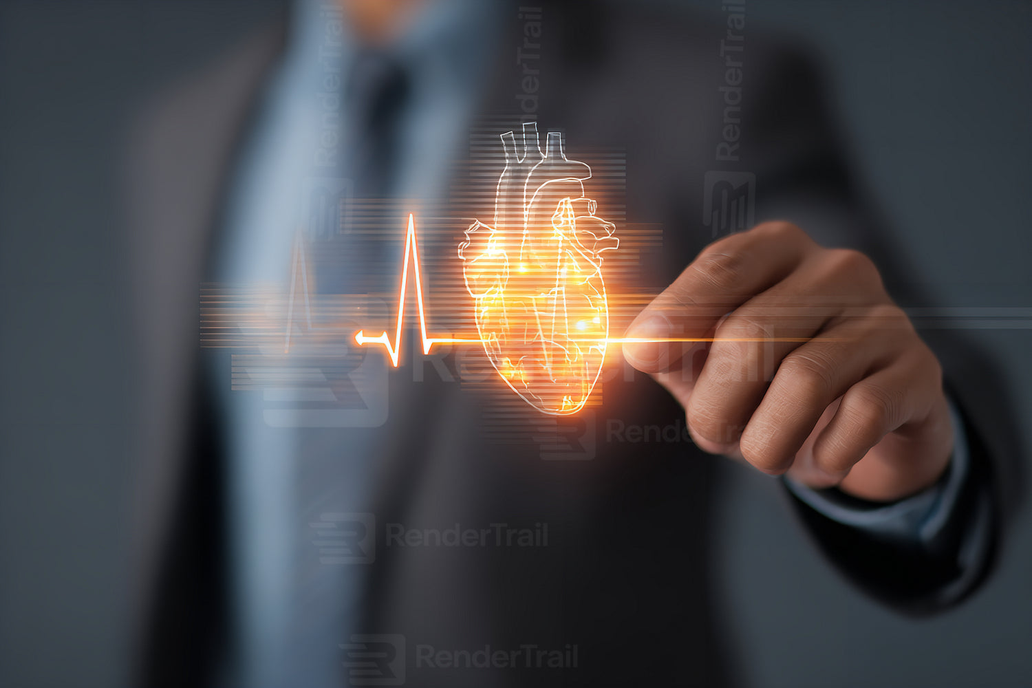 Businessman using digital technology to illustrate heart health and medical innovation