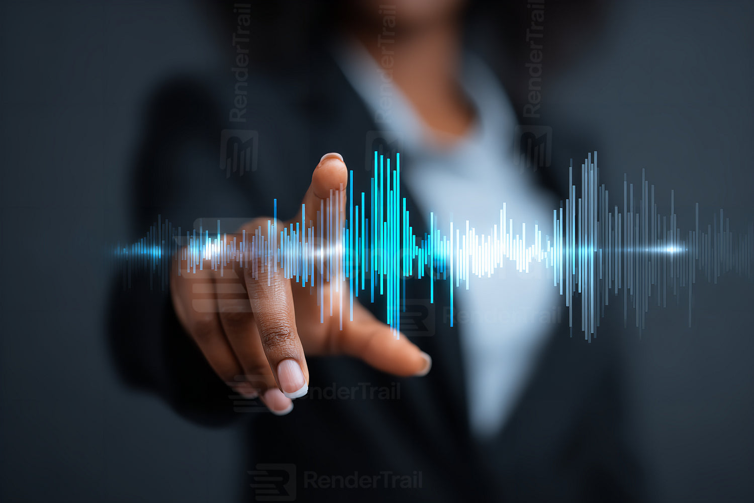 Touching sound waves in a creative business presentation featuring audio visualization techniques