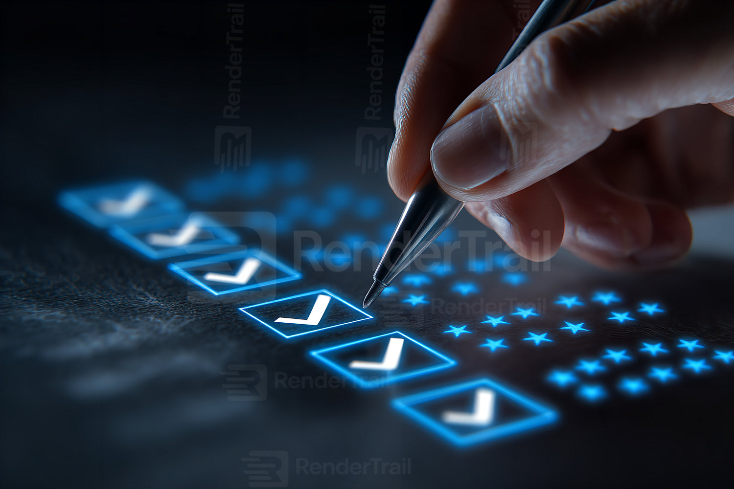 Checking off tasks on a digital to-do list for improved organization and productivity in an office setting