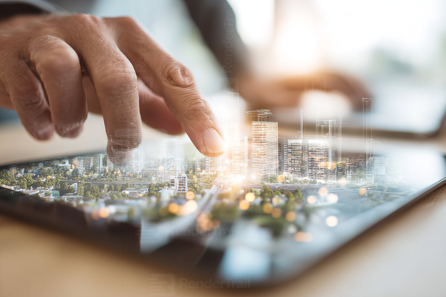 Innovative touch technology used for urban planning with digital models displayed on tablet