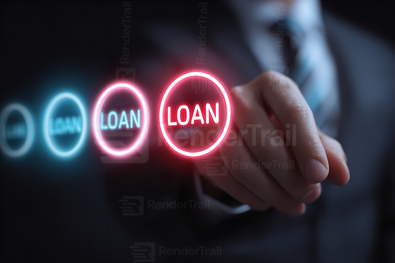 Business professional selects loan option in a digital financial application at a corporate setting