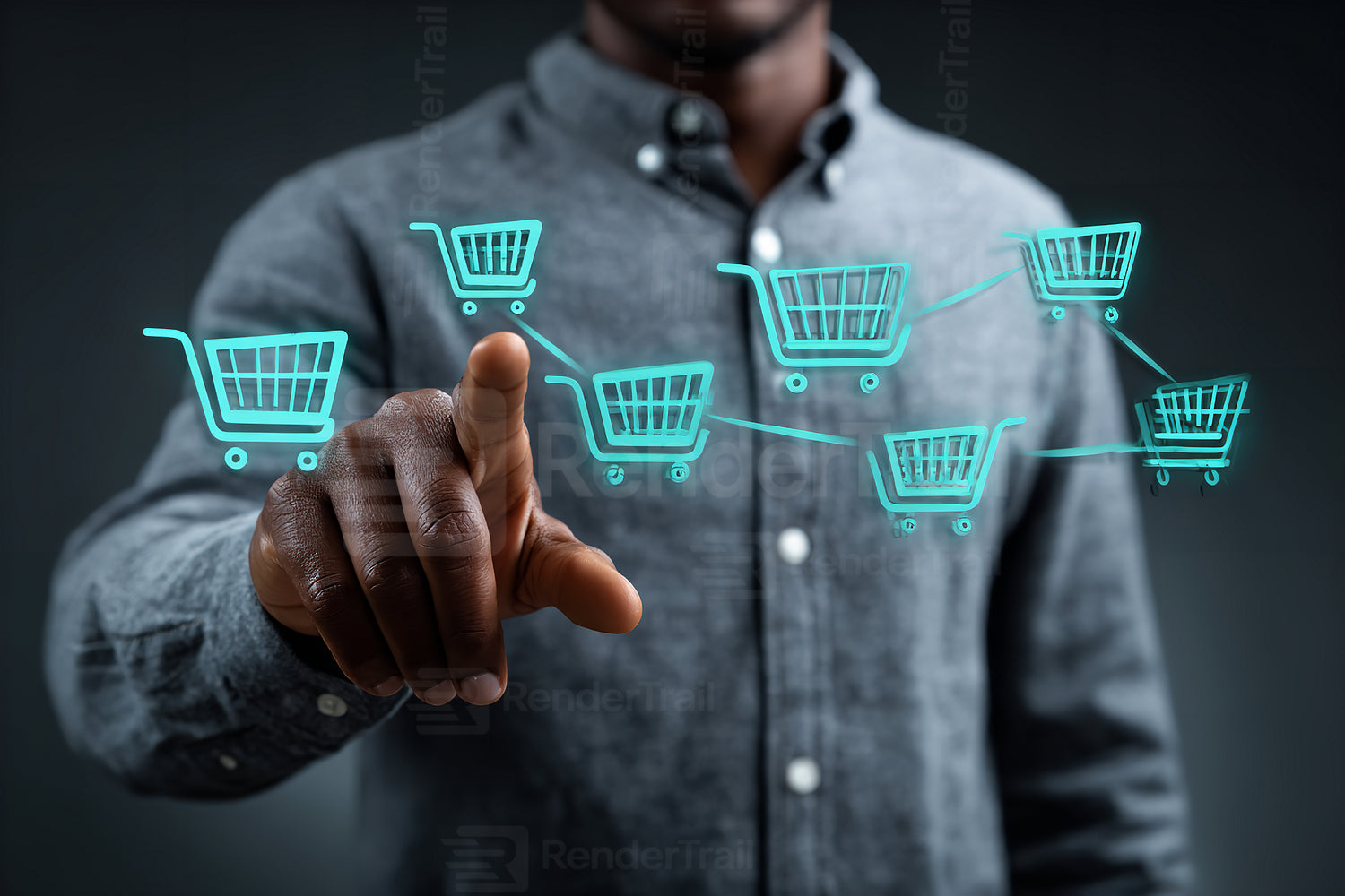 Online shopping experience with virtual shopping carts at a modern digital store