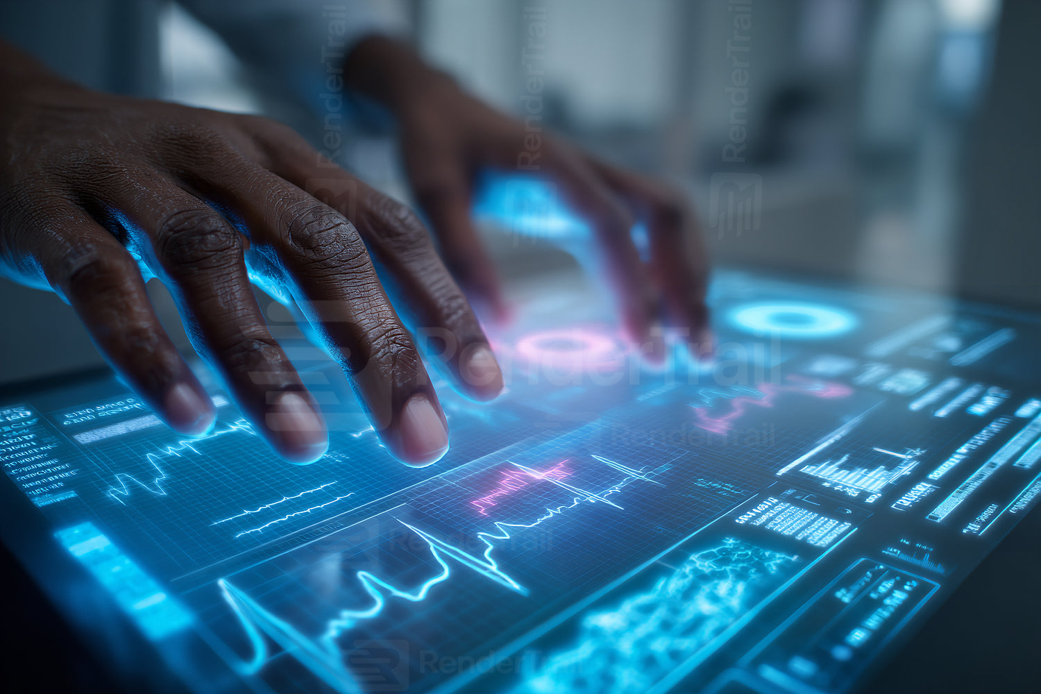 Innovative touchscreen technology enables detailed data analysis in a modern workspace