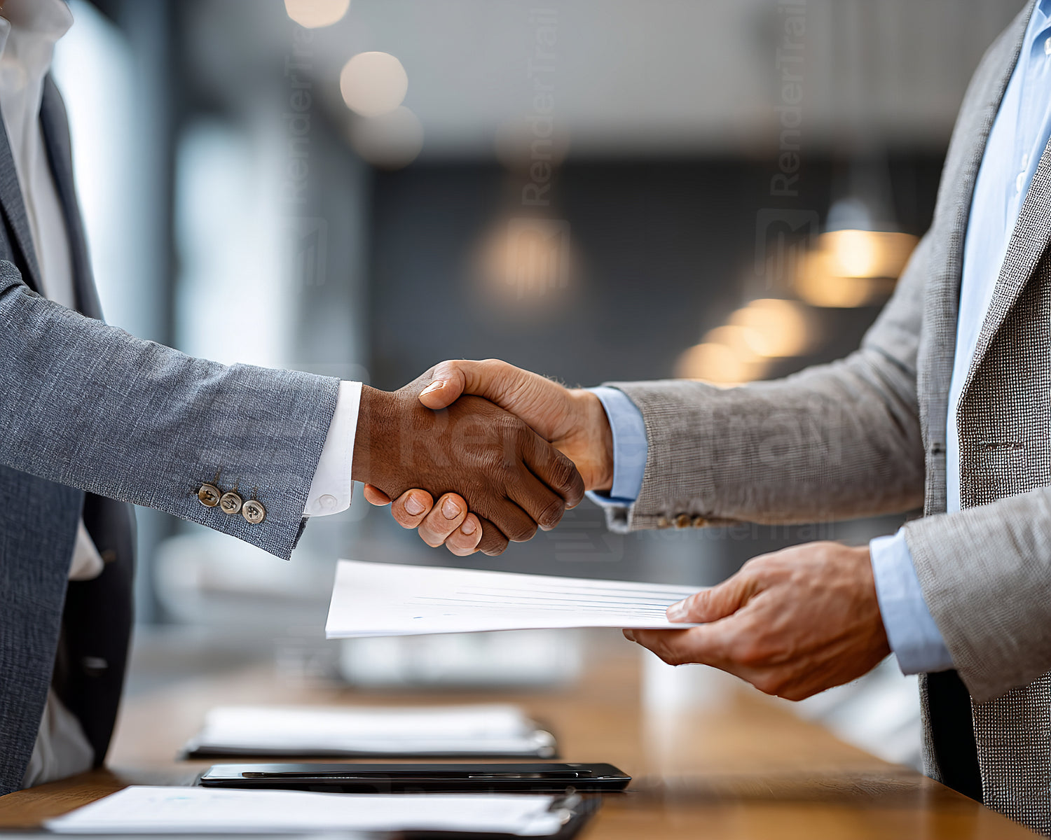 Business handshake marks successful agreement in modern office environment