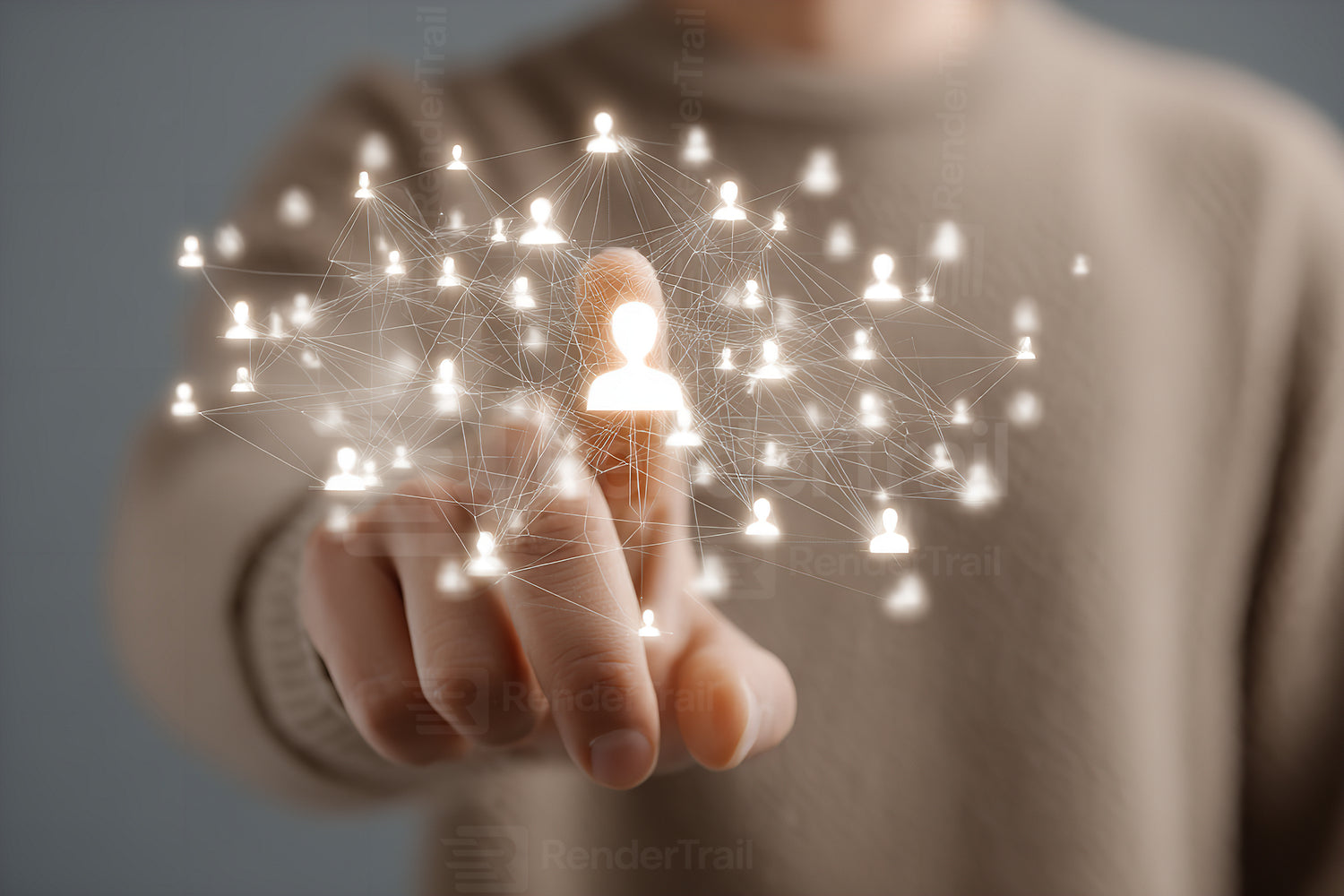 Creating digital connections through technology and social networking platforms in a modern workspace setting