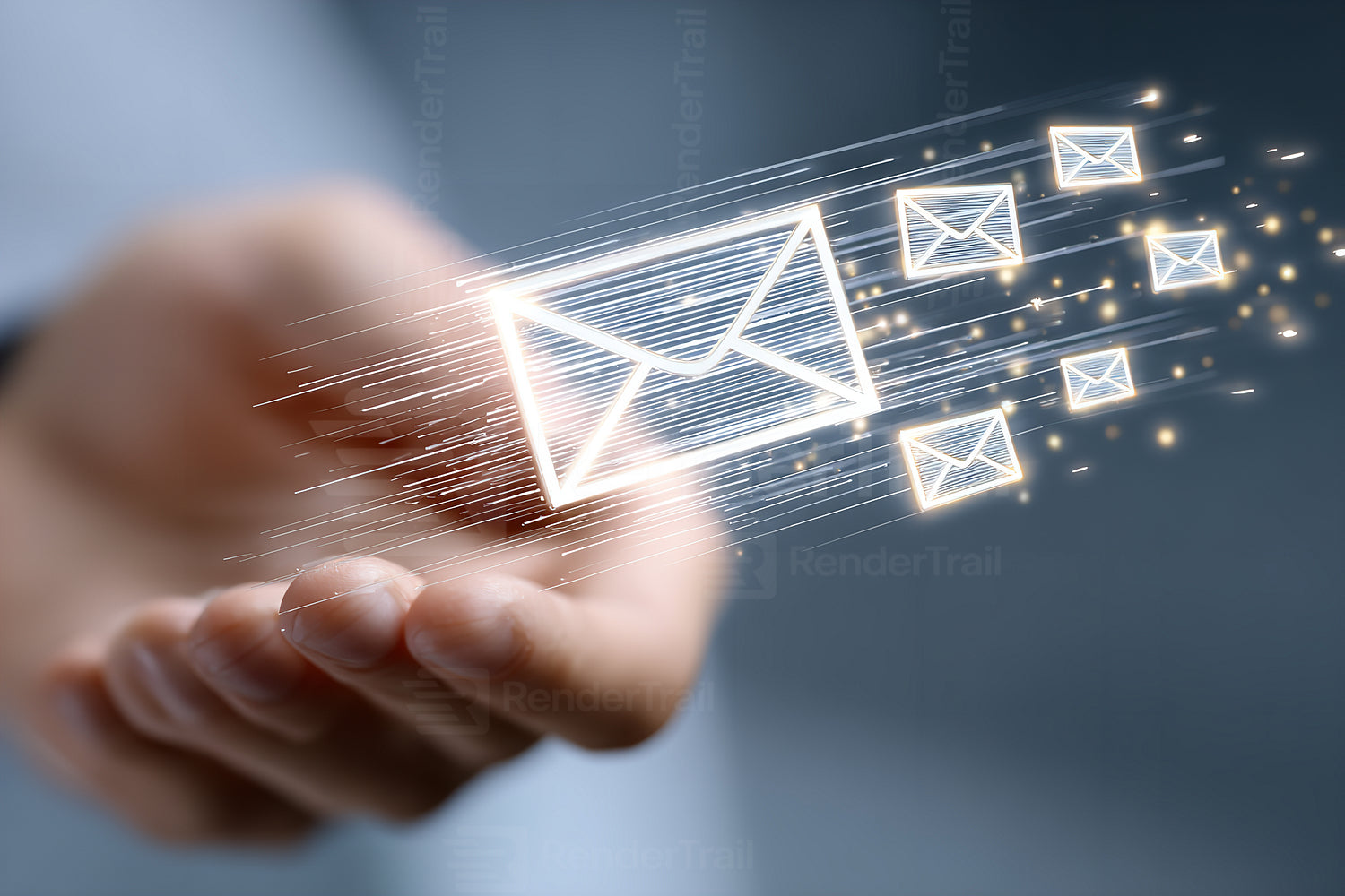 Sending digital messages with glowing envelopes in a virtual environment