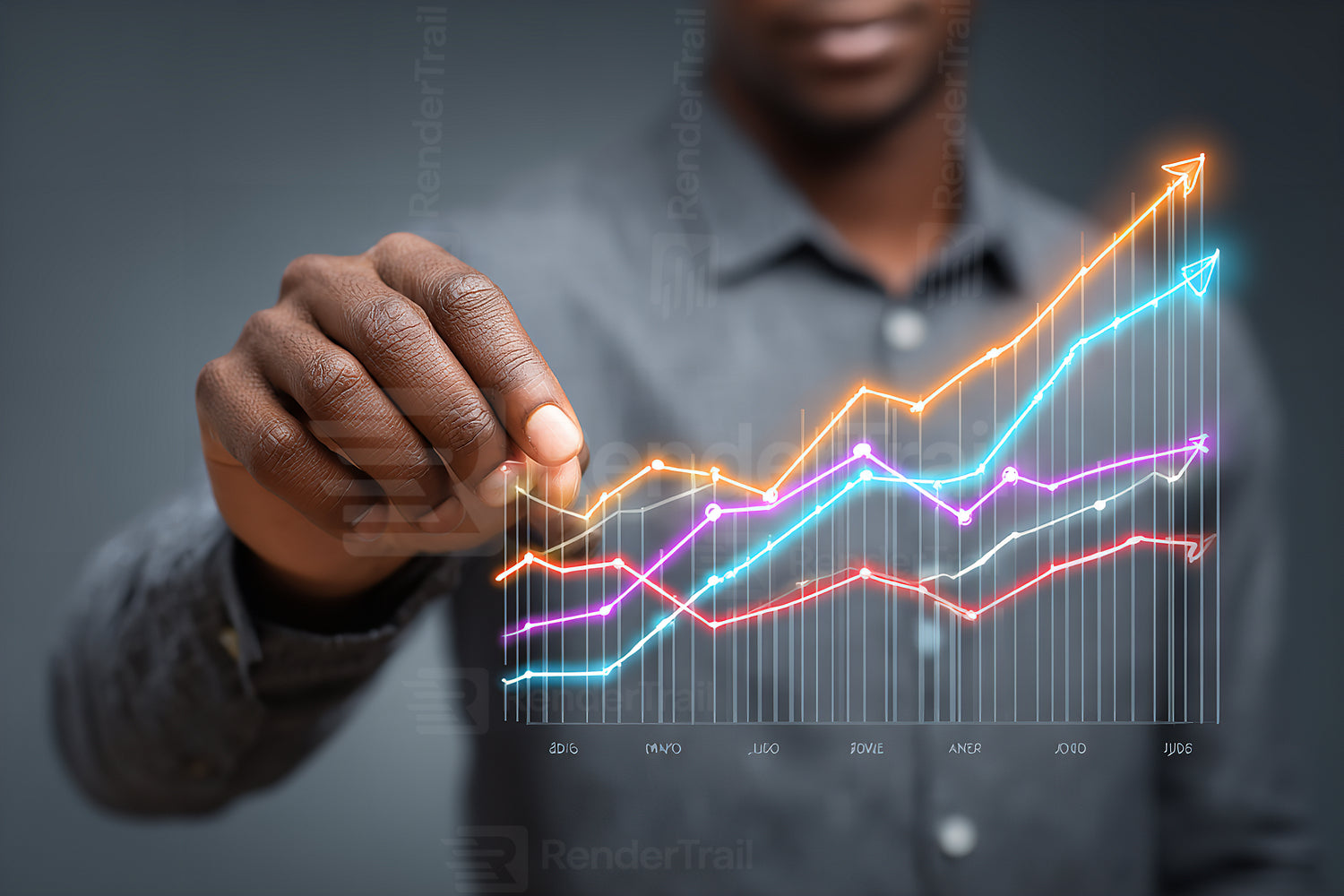 Business professional analyzing data trends with digital graph in office setting during day