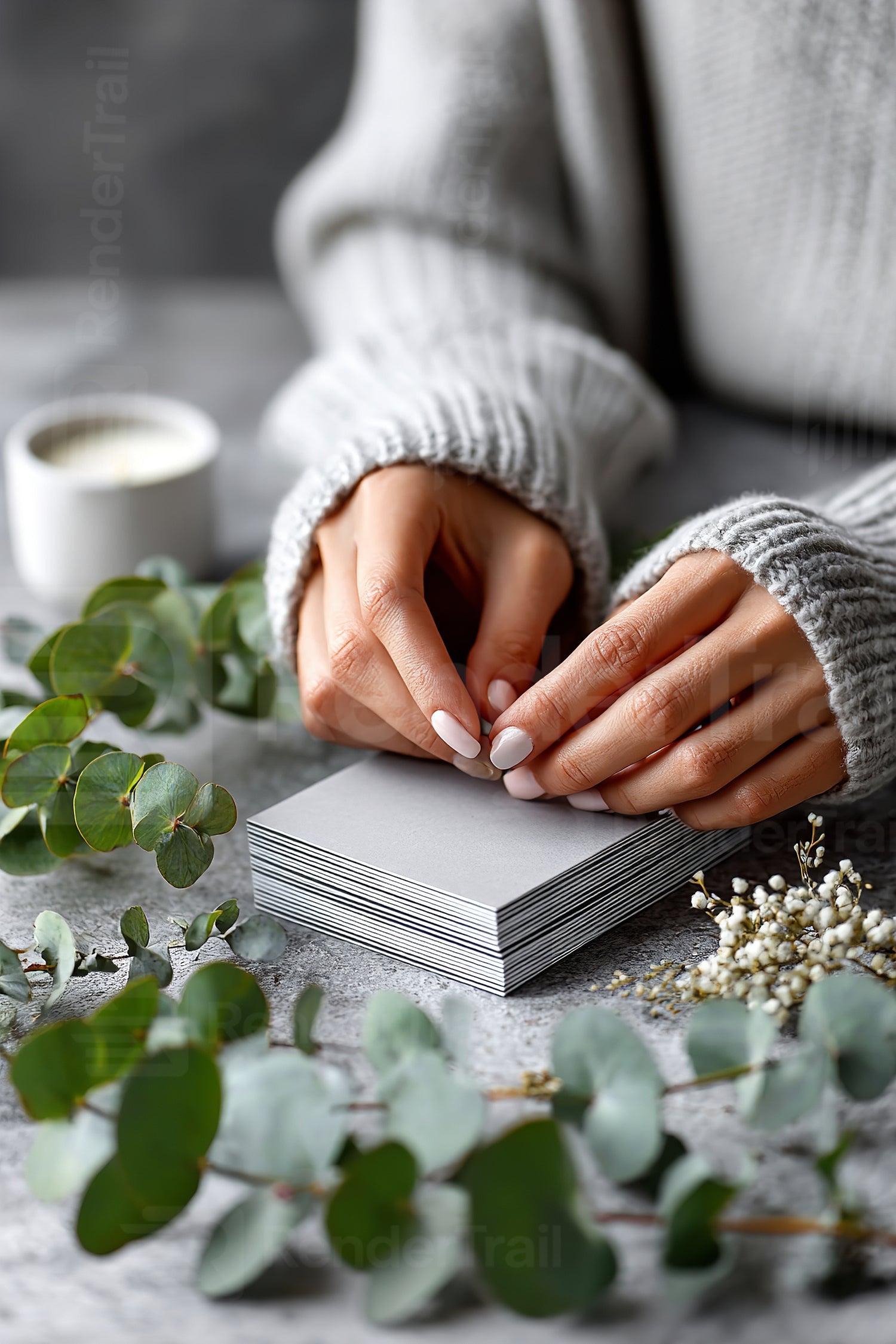 Creating thoughtful notes with natural elements in a cozy workspace during the day