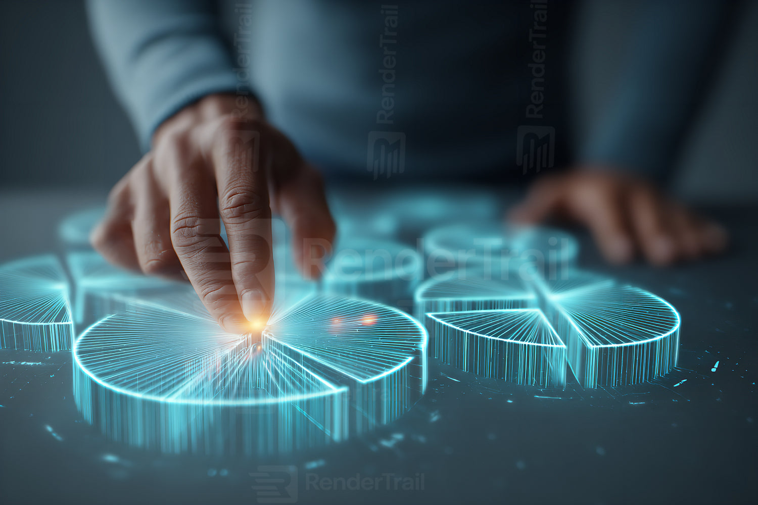 Exploring digital technology with interactive 3D graphics in a modern workspace