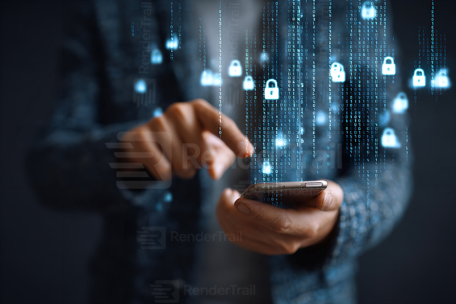 Secure digital communication with smartphone in hands combining technology and data privacy on a dark background