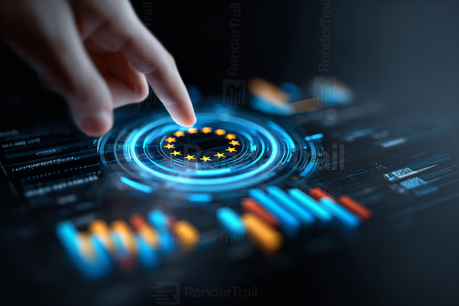 Advanced technology display showcasing data analysis and user interaction in a modern workspace
