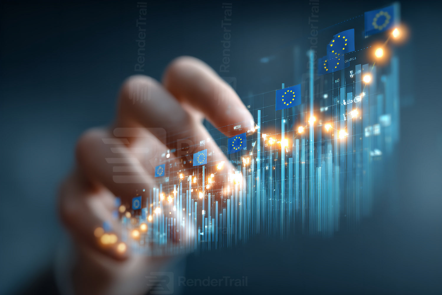 Growing digital graphs show financial progress with European themes during modern business analysis
