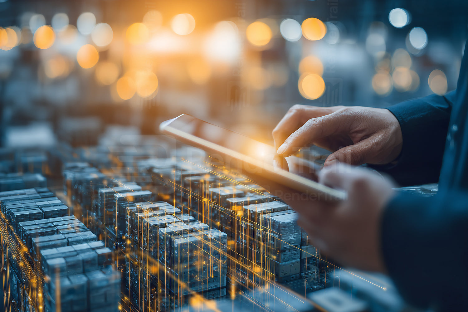 Managing inventory with technology in a modern warehouse during the evening hours