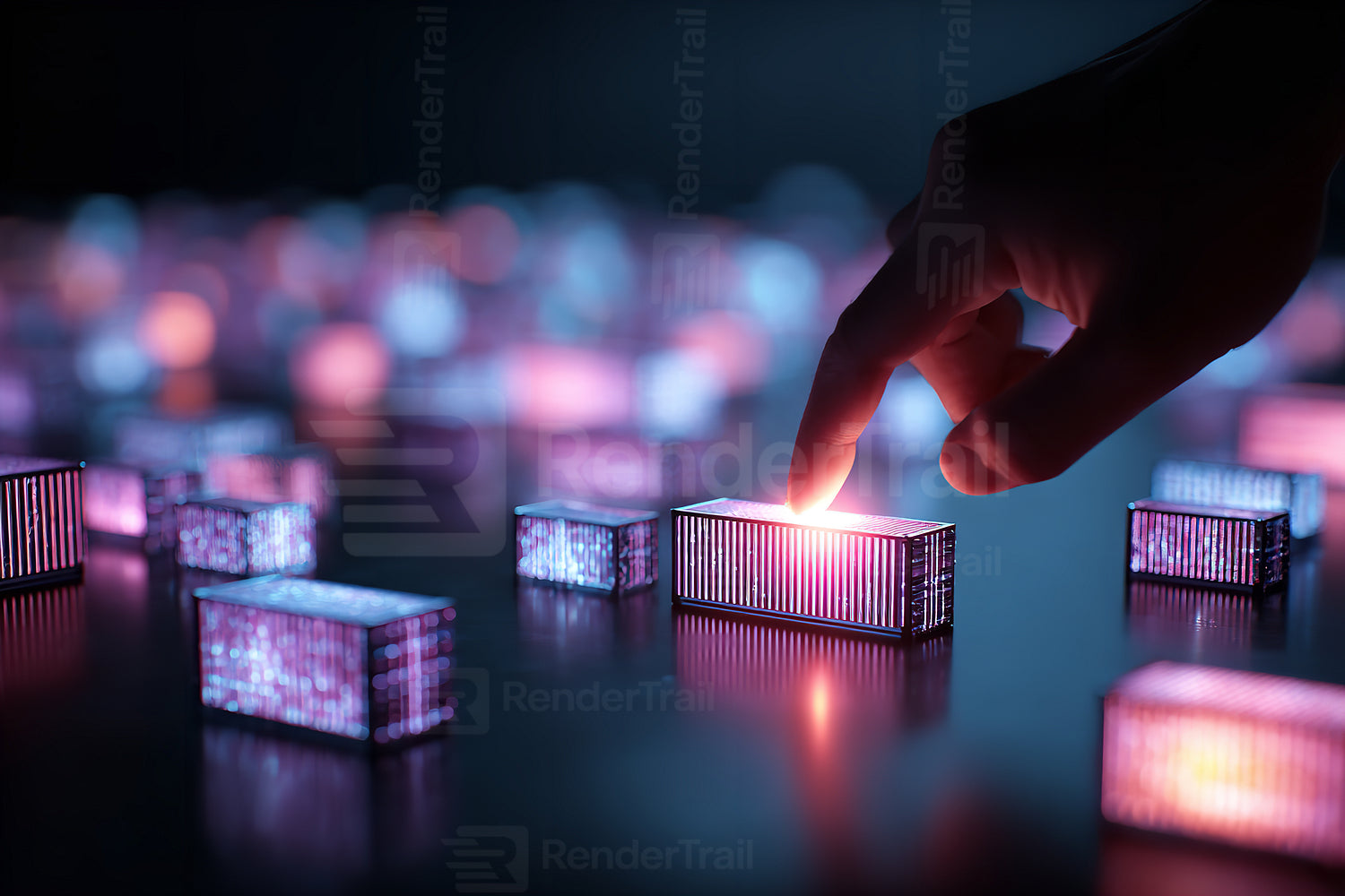 Light interaction with glowing blocks during a nighttime creative event in a dark setting