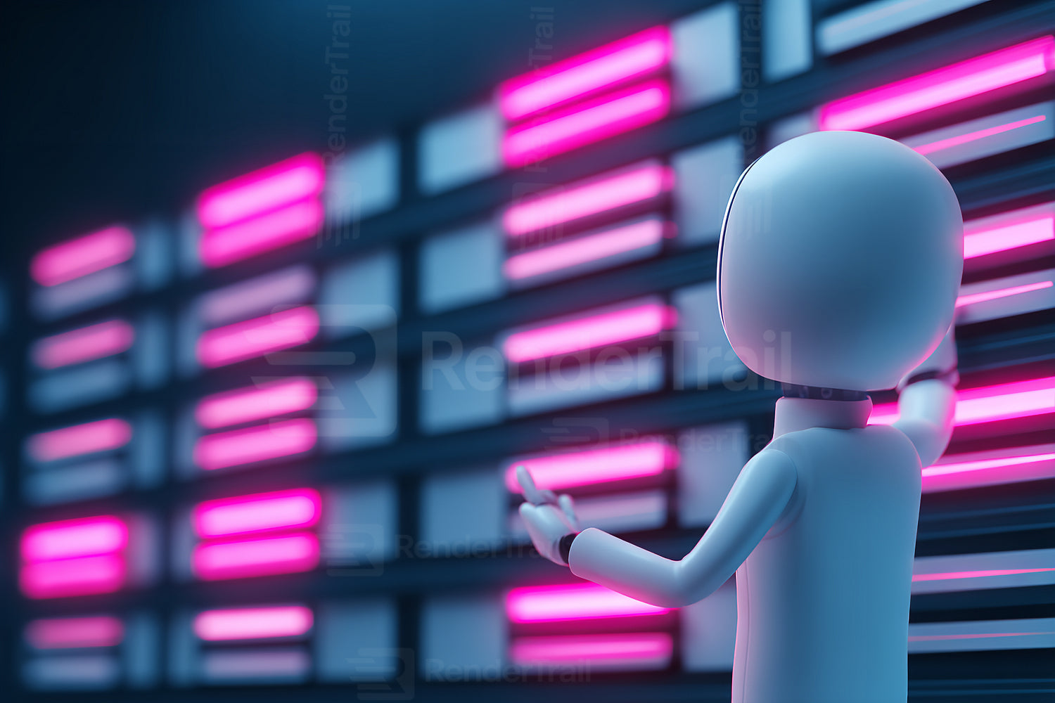 Person interacting with glowing panels in a futuristic setting at night